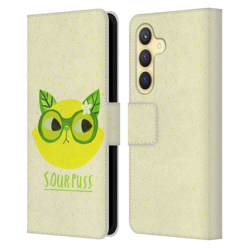 Planet Cat Puns Sour Puss Leather Book Wallet Case Cover For Samsung Galaxy S24 5G