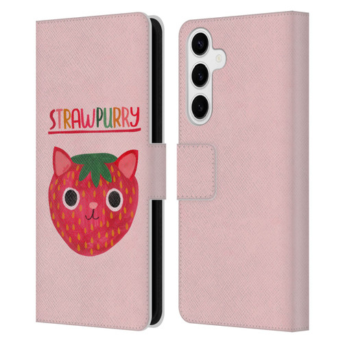 Planet Cat Puns Strawpurry Leather Book Wallet Case Cover For Samsung Galaxy S24+ 5G