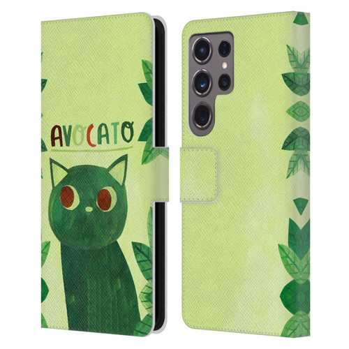 Planet Cat Puns Avocato Leather Book Wallet Case Cover For Samsung Galaxy S24 Ultra 5G