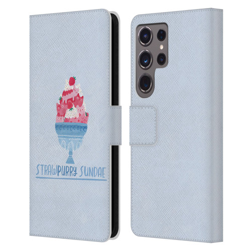 Planet Cat Puns Strawpurry Sundae Leather Book Wallet Case Cover For Samsung Galaxy S24 Ultra 5G