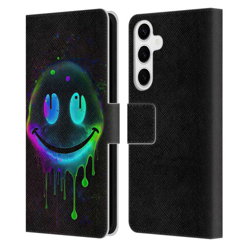 Wumples Cosmic Arts Drip Smiley Leather Book Wallet Case Cover For Samsung Galaxy S24+ 5G