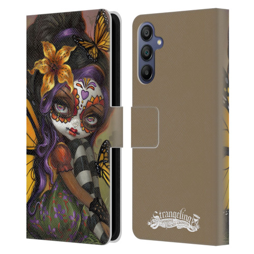 Strangeling Fairy Art Day of Dead Butterfly Leather Book Wallet Case Cover For Samsung Galaxy A15