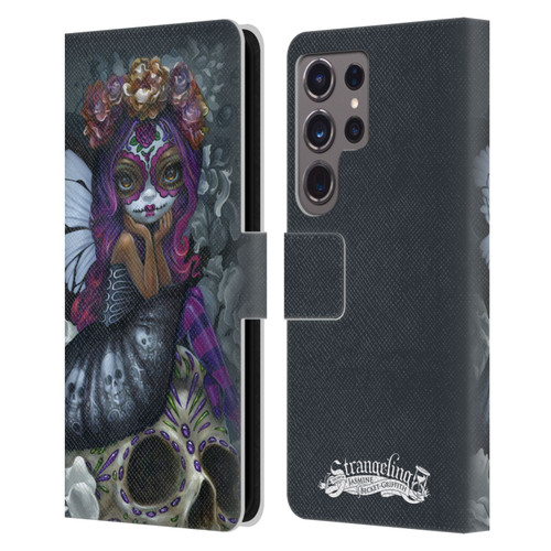 Strangeling Fairy Art Day of Dead Skull Leather Book Wallet Case Cover For Samsung Galaxy S24 Ultra 5G