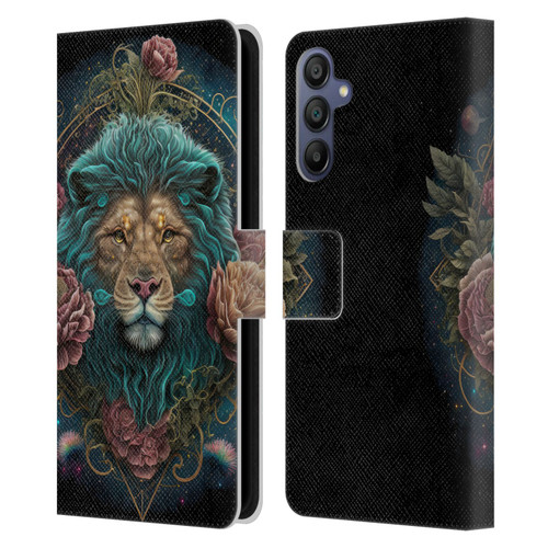 Spacescapes Floral Lions Aqua Mane Leather Book Wallet Case Cover For Samsung Galaxy A15