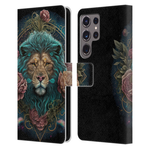 Spacescapes Floral Lions Aqua Mane Leather Book Wallet Case Cover For Samsung Galaxy S24 Ultra 5G