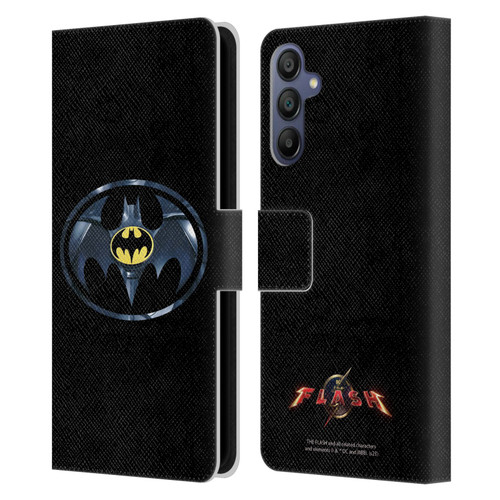 The Flash 2023 Graphics Black Batman Logo Leather Book Wallet Case Cover For Samsung Galaxy A15