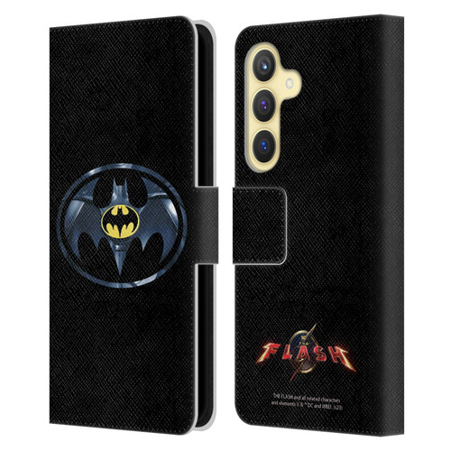 The Flash 2023 Graphics Black Batman Logo Leather Book Wallet Case Cover For Samsung Galaxy S24 5G