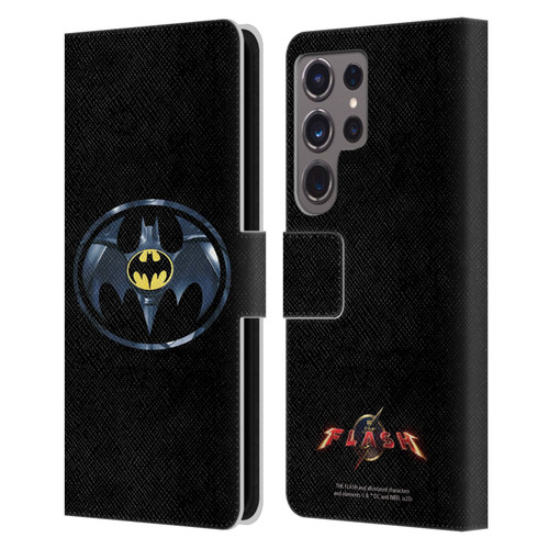 The Flash 2023 Graphics Black Batman Logo Leather Book Wallet Case Cover For Samsung Galaxy S24 Ultra 5G