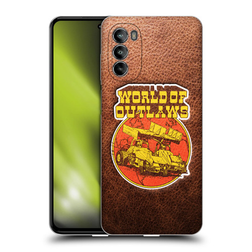 World of Outlaws Western Graphics Sprint Car Leather Print Soft Gel Case for Motorola Moto G82 5G