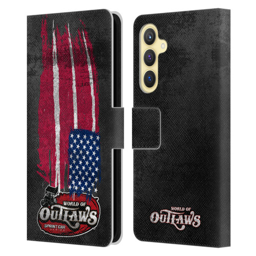 World of Outlaws Western Graphics US Flag Distressed Leather Book Wallet Case Cover For Samsung Galaxy S23 FE 5G