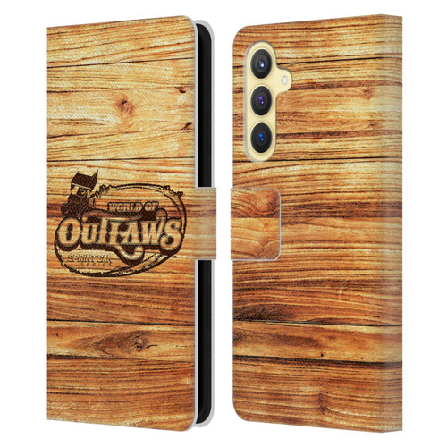 World of Outlaws Western Graphics Wood Logo Leather Book Wallet Case Cover For Samsung Galaxy S23 FE 5G