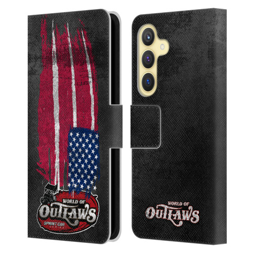 World of Outlaws Western Graphics US Flag Distressed Leather Book Wallet Case Cover For Samsung Galaxy S24 5G