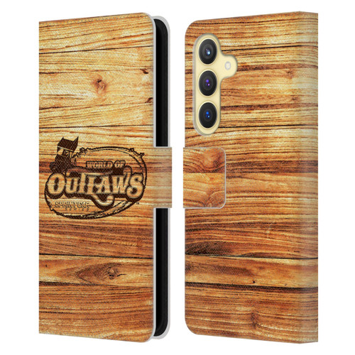 World of Outlaws Western Graphics Wood Logo Leather Book Wallet Case Cover For Samsung Galaxy S24 5G
