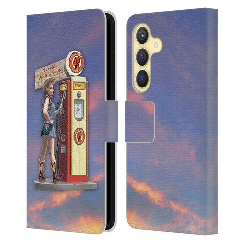 Larry Grossman Retro Collection Gasoline Girl Leather Book Wallet Case Cover For Samsung Galaxy S24 5G