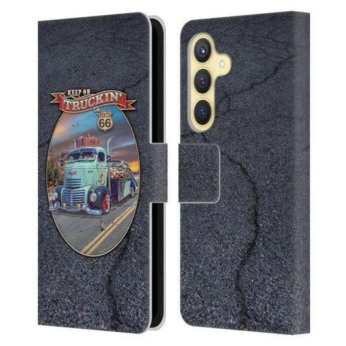 Larry Grossman Retro Collection Keep on Truckin' Rt. 66 Leather Book Wallet Case Cover For Samsung Galaxy S24 5G