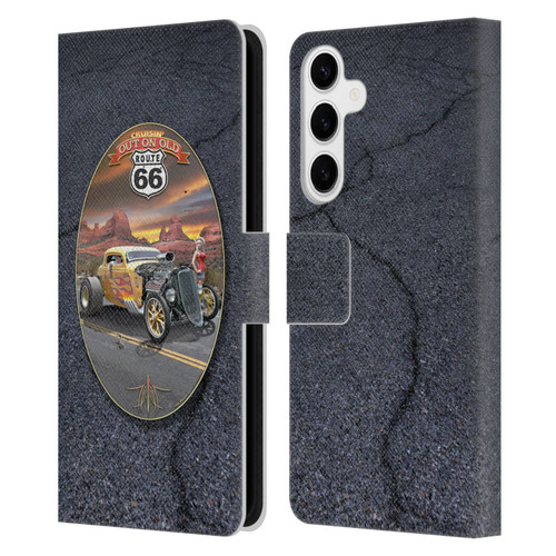 Larry Grossman Retro Collection Route 66 Hot Rod Coupe Leather Book Wallet Case Cover For Samsung Galaxy S24+ 5G