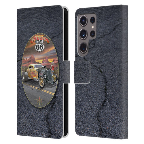 Larry Grossman Retro Collection Route 66 Hot Rod Coupe Leather Book Wallet Case Cover For Samsung Galaxy S24 Ultra 5G