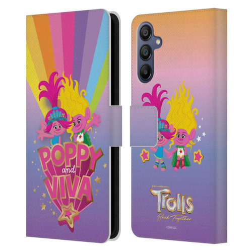 Trolls 3: Band Together Art Rainbow Leather Book Wallet Case Cover For Samsung Galaxy A15