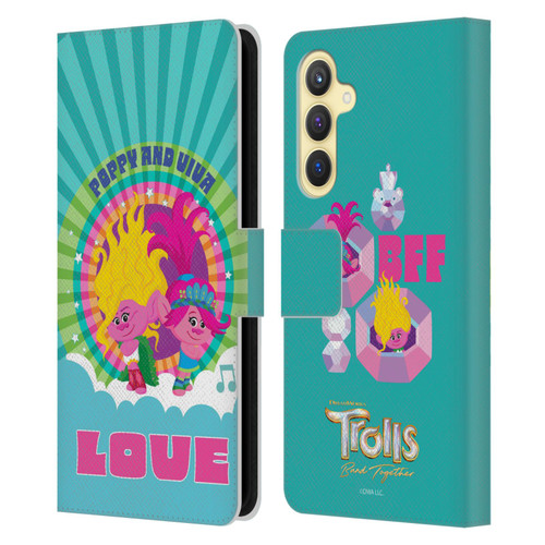 Trolls 3: Band Together Art Love Leather Book Wallet Case Cover For Samsung Galaxy S23 FE 5G