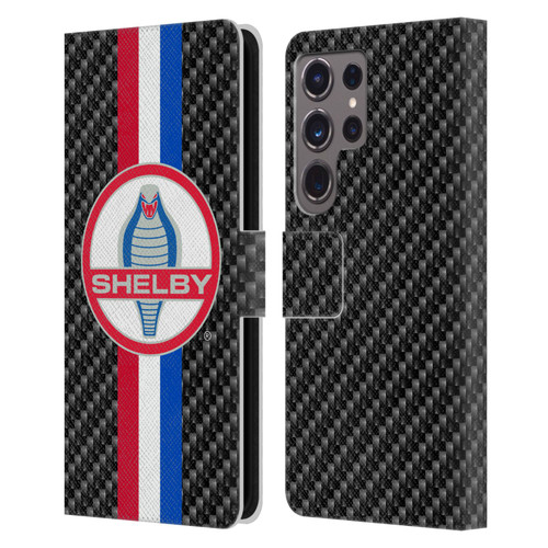 Shelby Logos Carbon Fiber Leather Book Wallet Case Cover For Samsung Galaxy S24 Ultra 5G
