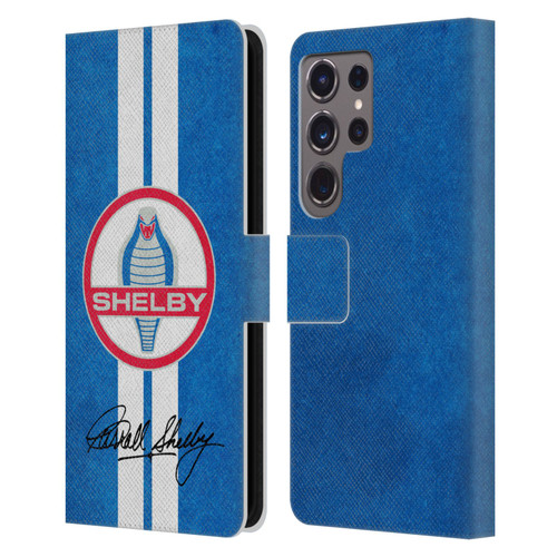 Shelby Logos Distressed Blue Leather Book Wallet Case Cover For Samsung Galaxy S24 Ultra 5G