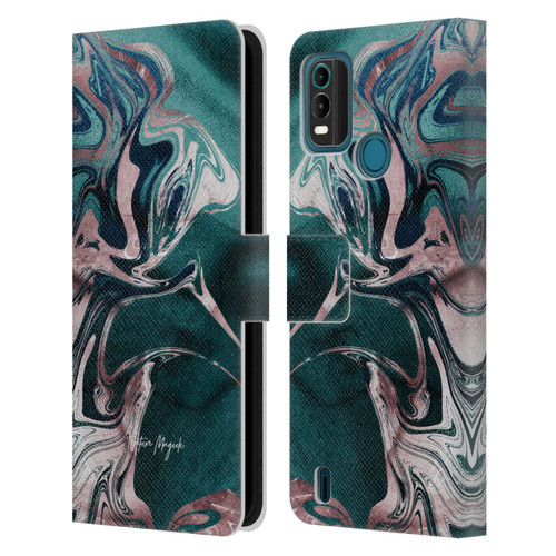 Nature Magick Luxe Gold Marble Metallic Teal Leather Book Wallet Case Cover For Nokia G11 Plus