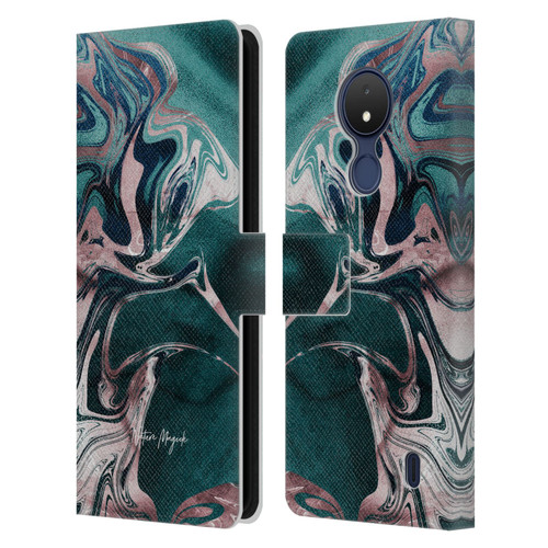 Nature Magick Luxe Gold Marble Metallic Teal Leather Book Wallet Case Cover For Nokia C21