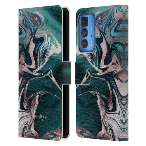 Nature Magick Luxe Gold Marble Metallic Teal Leather Book Wallet Case Cover For Motorola Edge 20 Pro