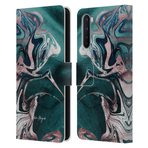 Nature Magick Luxe Gold Marble Metallic Teal Leather Book Wallet Case Cover For OnePlus Nord 5G