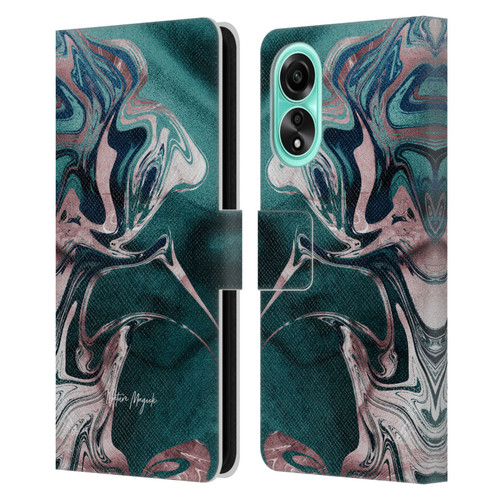 Nature Magick Luxe Gold Marble Metallic Teal Leather Book Wallet Case Cover For OPPO A78 4G