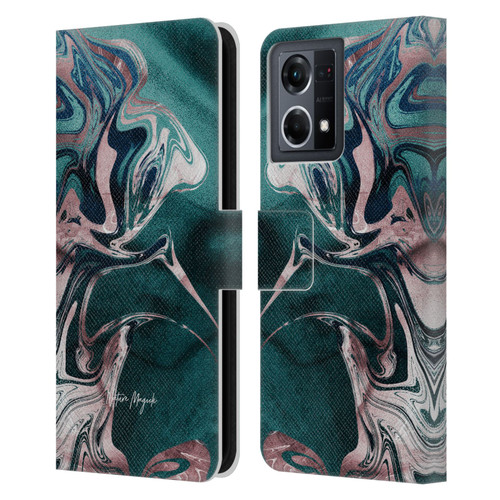 Nature Magick Luxe Gold Marble Metallic Teal Leather Book Wallet Case Cover For OPPO Reno8 4G