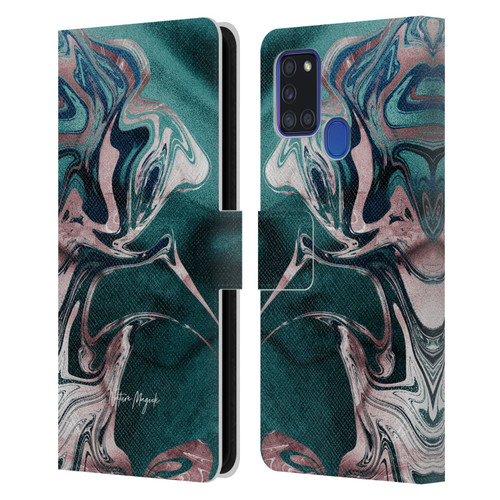 Nature Magick Luxe Gold Marble Metallic Teal Leather Book Wallet Case Cover For Samsung Galaxy A21s (2020)