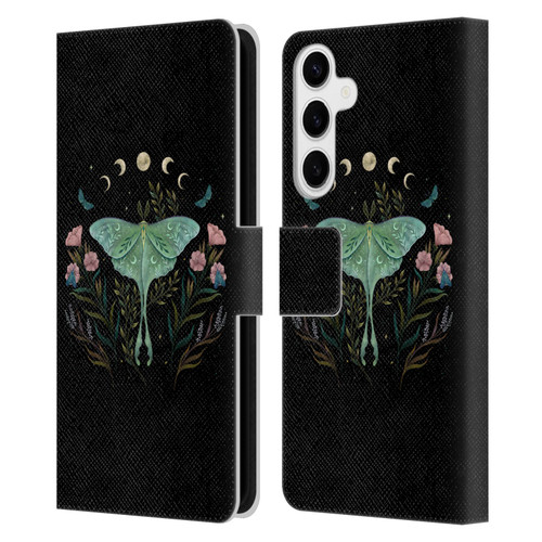 Episodic Drawing Illustration Animals Moth and Flowers Leather Book Wallet Case Cover For Samsung Galaxy S24+ 5G