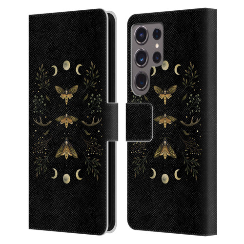 Episodic Drawing Illustration Animals Death Head Moth Night Leather Book Wallet Case Cover For Samsung Galaxy S24 Ultra 5G