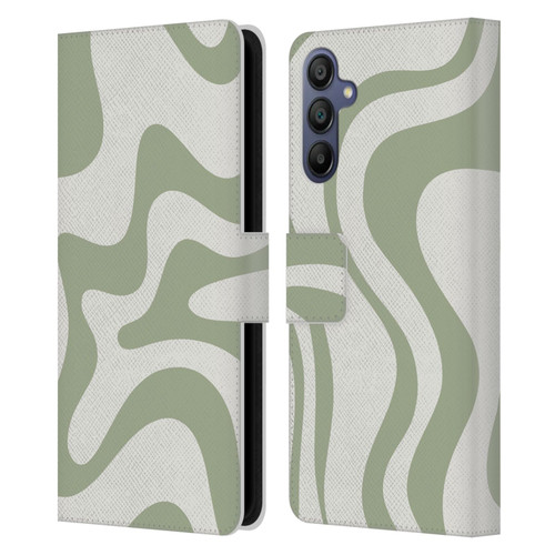 Kierkegaard Design Studio Art Retro Liquid Swirl Sage Green Leather Book Wallet Case Cover For Samsung Galaxy A15