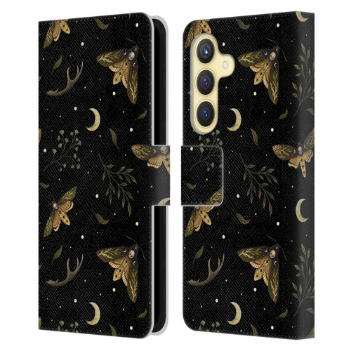 Episodic Drawing Pattern Death Head Moth Leather Book Wallet Case Cover For Samsung Galaxy S24 5G