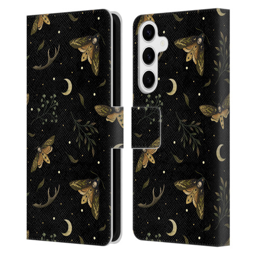 Episodic Drawing Pattern Death Head Moth Leather Book Wallet Case Cover For Samsung Galaxy S24+ 5G
