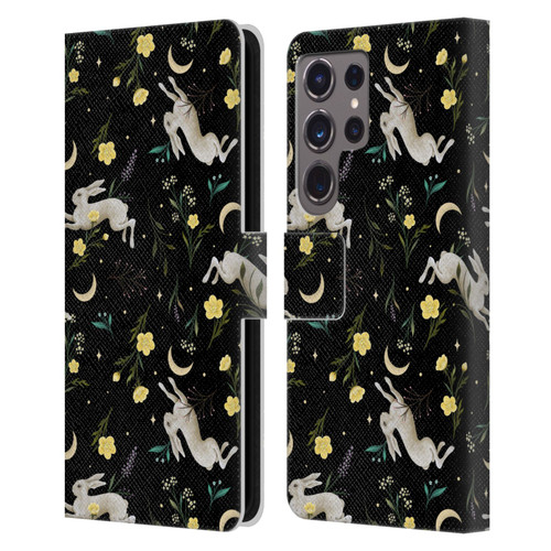 Episodic Drawing Pattern Bunny Night Leather Book Wallet Case Cover For Samsung Galaxy S24 Ultra 5G