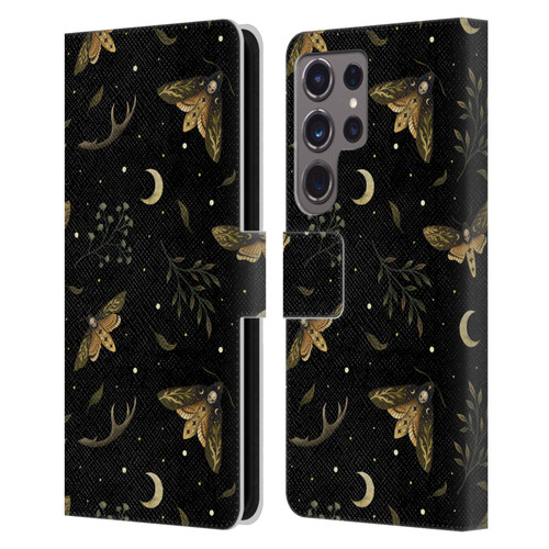 Episodic Drawing Pattern Death Head Moth Leather Book Wallet Case Cover For Samsung Galaxy S24 Ultra 5G