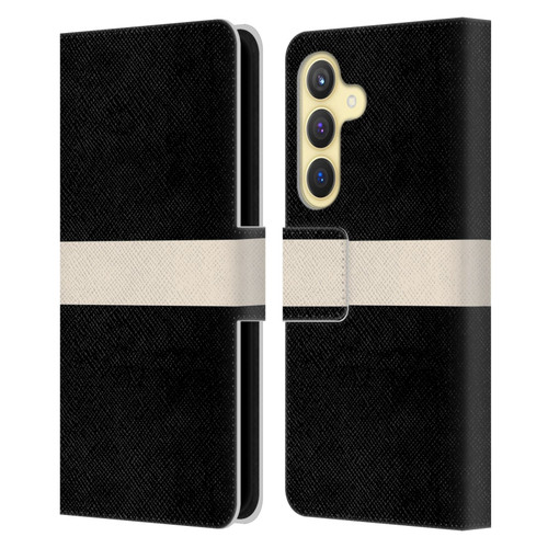 Kierkegaard Design Studio Art Stripe Minimalist Black Cream Leather Book Wallet Case Cover For Samsung Galaxy S24 5G