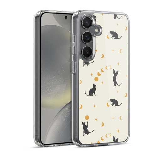 Episodic Drawing Pattern Cat And Moon Soft Gel Case for Samsung Galaxy S24 5G & MagSafe