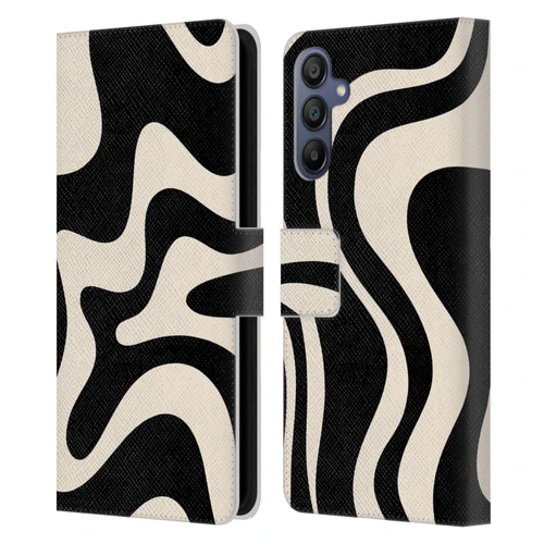 Kierkegaard Design Studio Retro Abstract Patterns Black Almond Cream Swirl Leather Book Wallet Case Cover For Samsung Galaxy A15