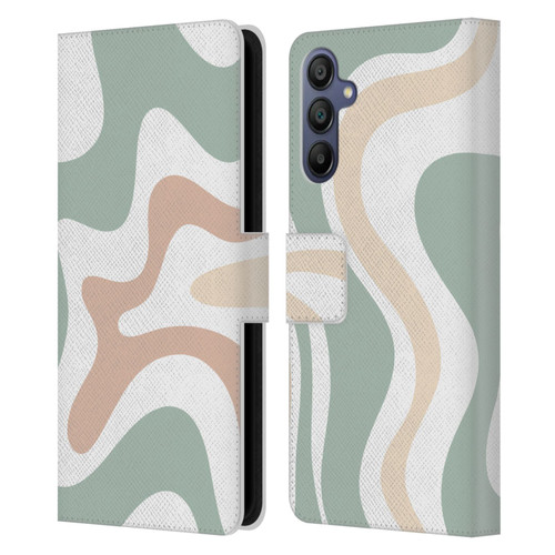 Kierkegaard Design Studio Retro Abstract Patterns Celadon Sage Swirl Leather Book Wallet Case Cover For Samsung Galaxy A15