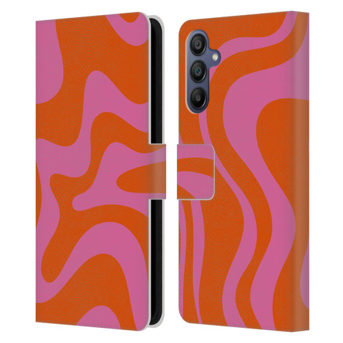 Kierkegaard Design Studio Retro Abstract Patterns Hot Pink Orange Swirl Leather Book Wallet Case Cover For Samsung Galaxy A15