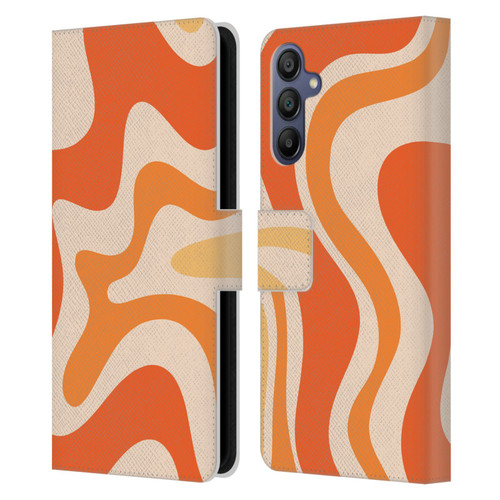 Kierkegaard Design Studio Retro Abstract Patterns Tangerine Orange Tone Leather Book Wallet Case Cover For Samsung Galaxy A15