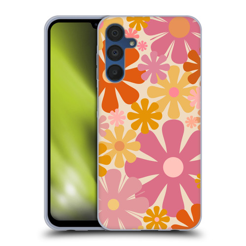 Kierkegaard Design Studio Retro Abstract Patterns Pink Orange Thulian Flowers Soft Gel Case for Samsung Galaxy A15