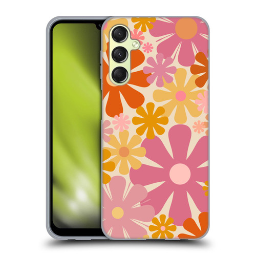 Kierkegaard Design Studio Retro Abstract Patterns Pink Orange Thulian Flowers Soft Gel Case for Samsung Galaxy A24 4G / Galaxy M34 5G