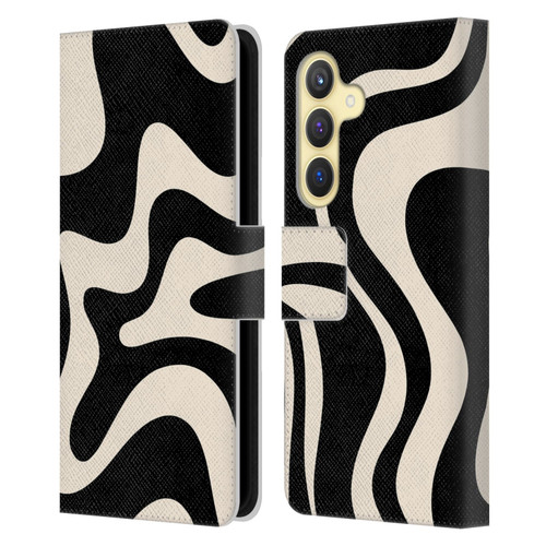 Kierkegaard Design Studio Retro Abstract Patterns Black Almond Cream Swirl Leather Book Wallet Case Cover For Samsung Galaxy S24 5G