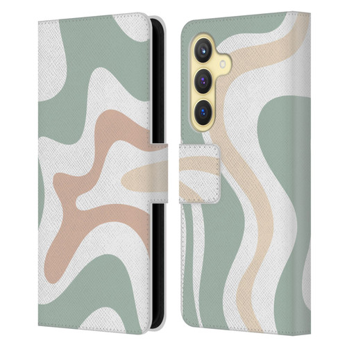 Kierkegaard Design Studio Retro Abstract Patterns Celadon Sage Swirl Leather Book Wallet Case Cover For Samsung Galaxy S24 5G