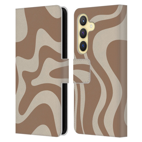 Kierkegaard Design Studio Retro Abstract Patterns Milk Brown Beige Swirl Leather Book Wallet Case Cover For Samsung Galaxy S24 5G